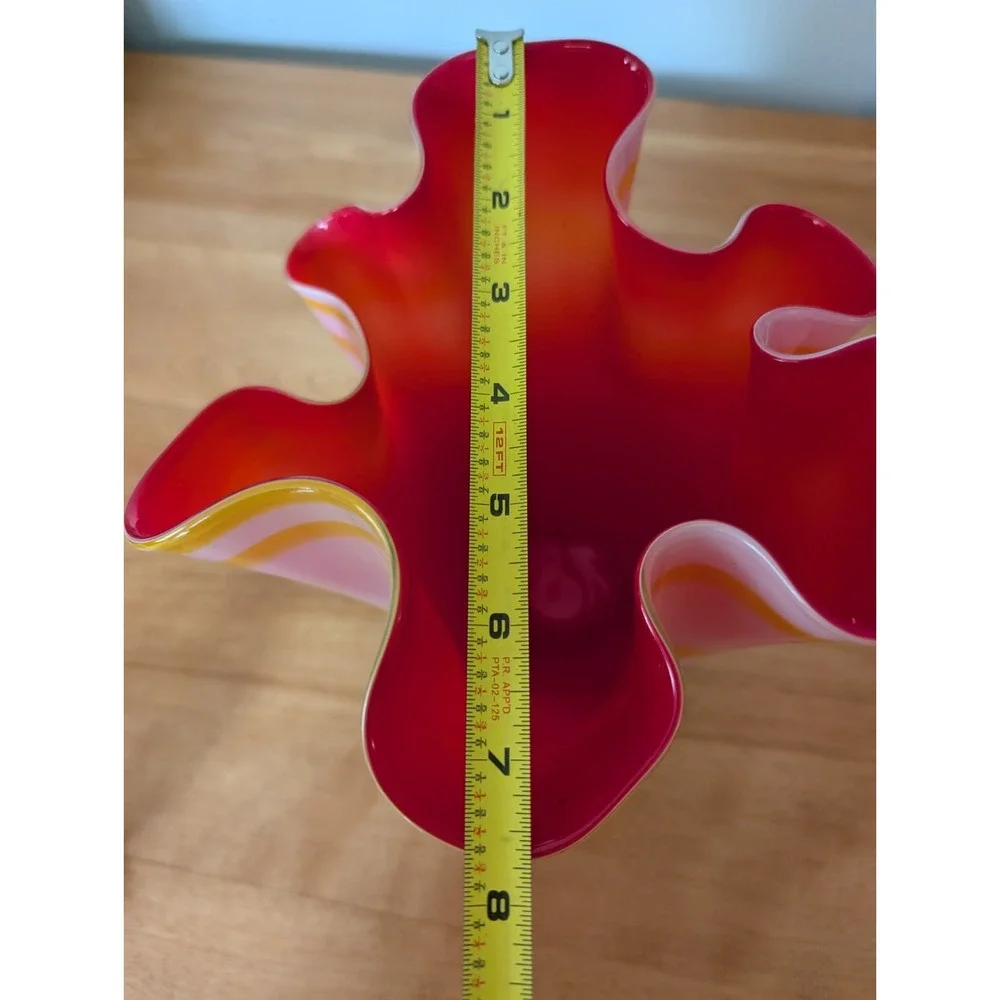 Pier 1 Imports Glass Vase Handkerchief Style Red‎ White with Yellow Stripes